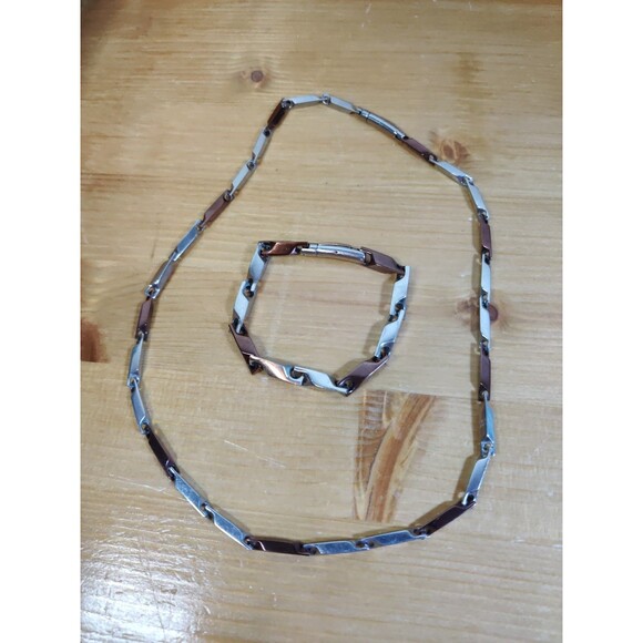 JOE Joseph Abboud Stainless Steel Brown 21" Necklace 9" Bracelet Set Unisex - Picture 1 of 9
